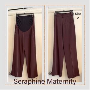 Seraphine Dark Brown Wide Leg Maternity Pants the Work Edit US size 2